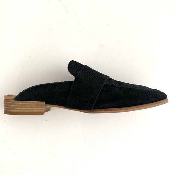 Free People Black Suede Snake Skin Pattern Loafers Mule 8 Preppy Boho Academia - Picture 6 of 14